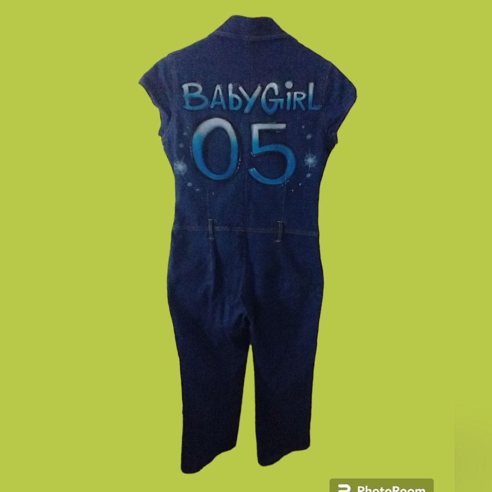 Lips Women's‎ Denim Jean Long Zip Up Jumpsuit Dark Blue Size Medium